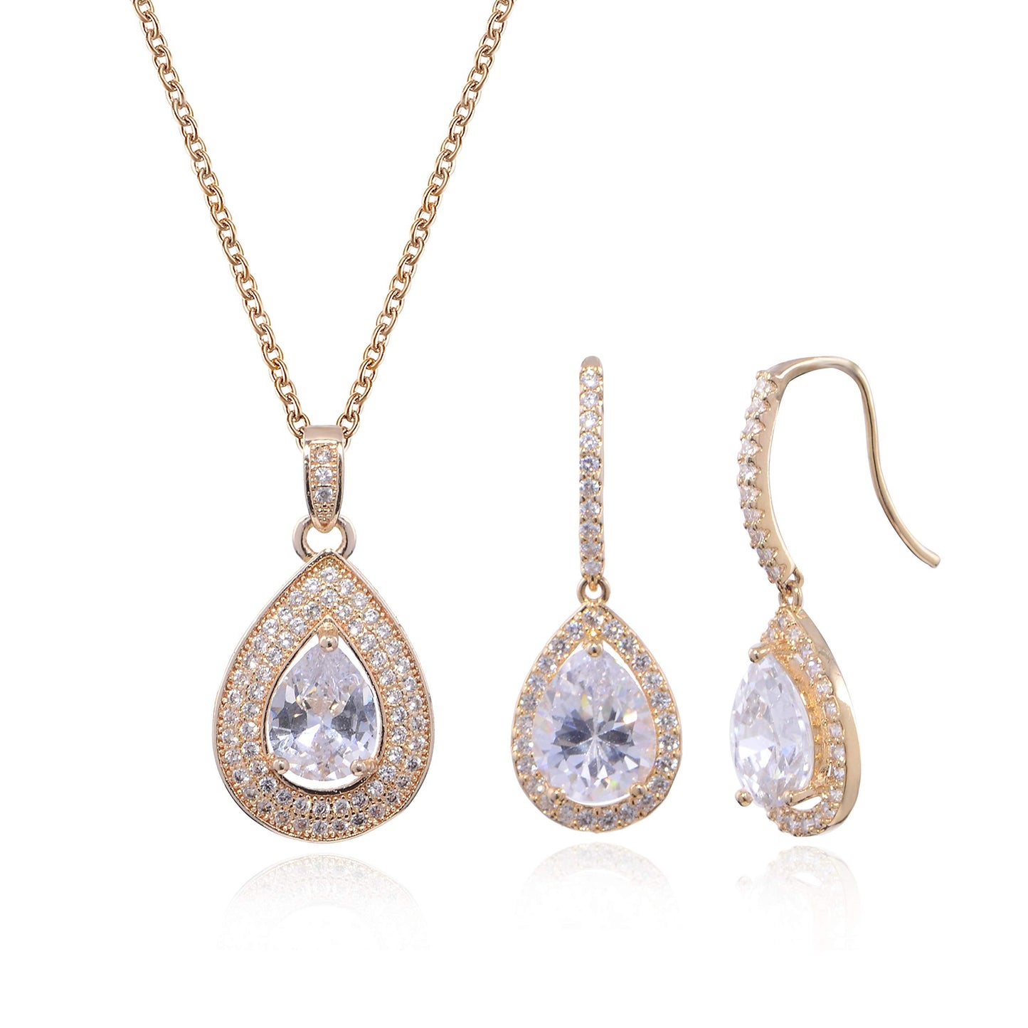 Mycitta Bridal Jewelry Set for Wedding - 18k Gold Plated Teardrop Cubic Zirconia Crystal CZ Drop Earrings Pendant Necklace Set for Bride Bridesmaids Prom Party Formal Jewelry Set Women