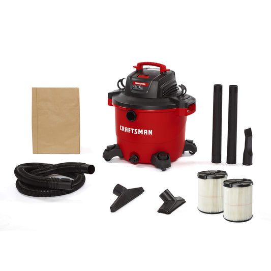 CRAFTSMAN CMXEVBE17595 16 Gallon 6.5 Peak HP Wet Dry Vac, Heavy-Duty Shop Vacuum Wet and Dry with 2 Filters, Dust Bag, Hose and Attachments for Home Projects & Renovations