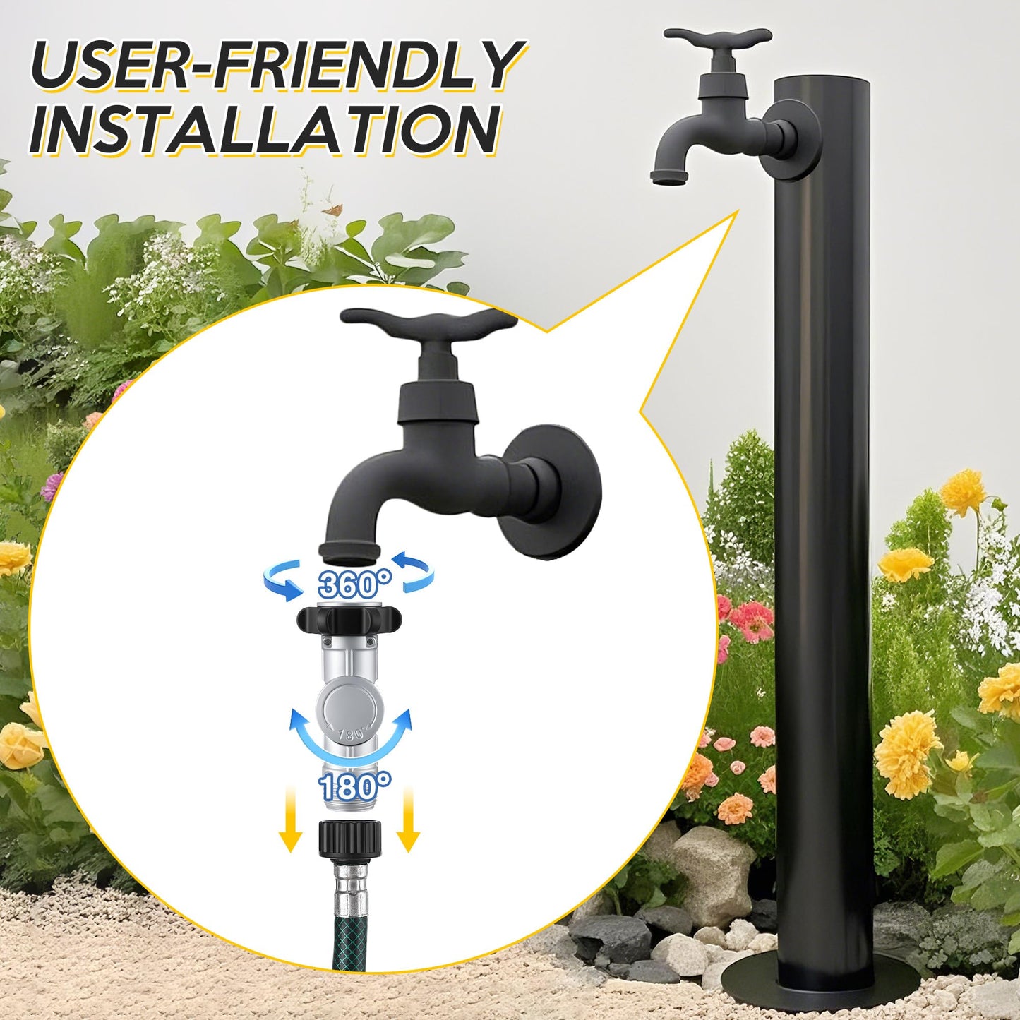 Enhon 180° & 360° Garden Hose Swivel Connector, Garden Hose Connect and Spigot Extender for Outdoor Faucet, Fits Standard 3/4" Water Pipes(Metal & Plastic,Silver,4 Pack)