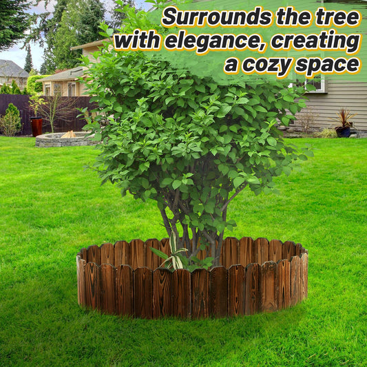 Rustic Pine Wood Landscape Edging - 11.8ft L x 8in H Garden Fence Border, Easy to Install Sturdy Wooden Planter Fencing for Yard Flower Bed Lawns Pathway Tree