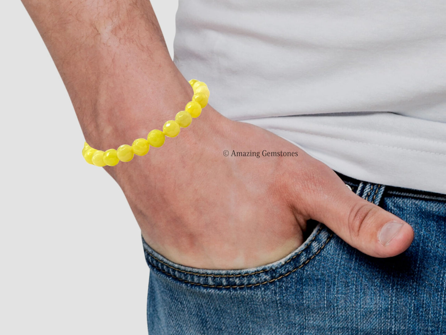 Amazing Gemstone Lemon Jade Bracelet for Women - Chakra Mens Bracelet Protection Crystals&Healing Stones - Blessing Bracelet Spiritual Meditation Gift(Faceted Beaded Bracelet, Adjustable)