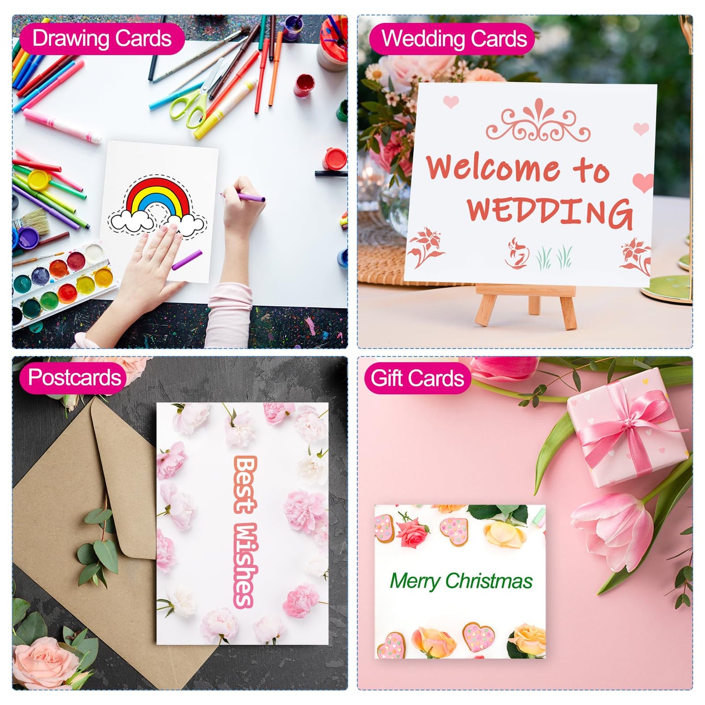 PATIKIL 50 Sets Pure Cotton Watercolor Cards 140lb/300 GSM Postcards with Envelopes for Art Painting Creative Thank Notes, 5x7 Inch
