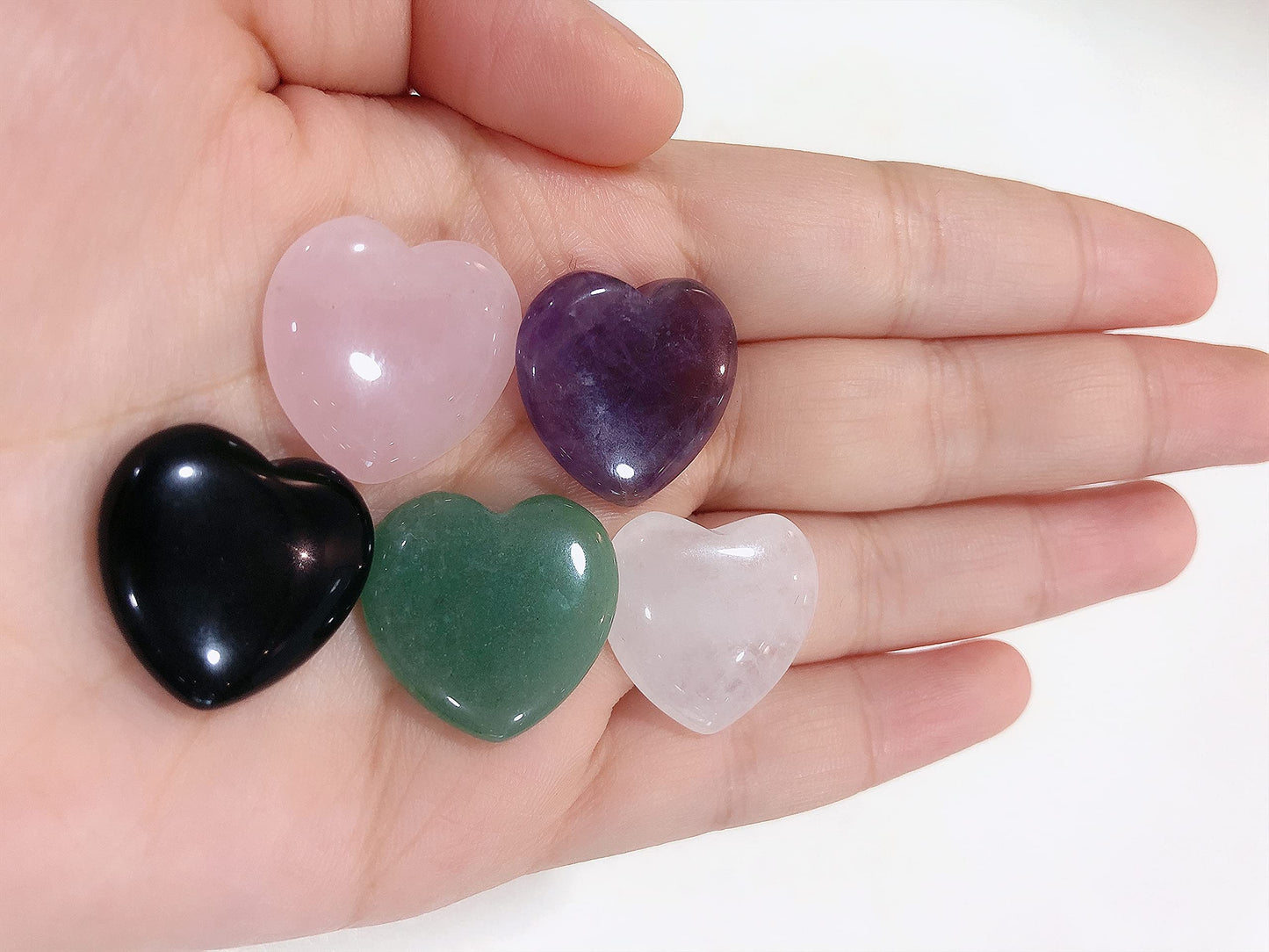 YATOJUZI 5PCS Natural Heart Healing Crystals Rose Quartz Amethyst Heart Love Stones Set Bulk Polished Pocket Palm Thumb Gemstones Chakra Reiki Balancing