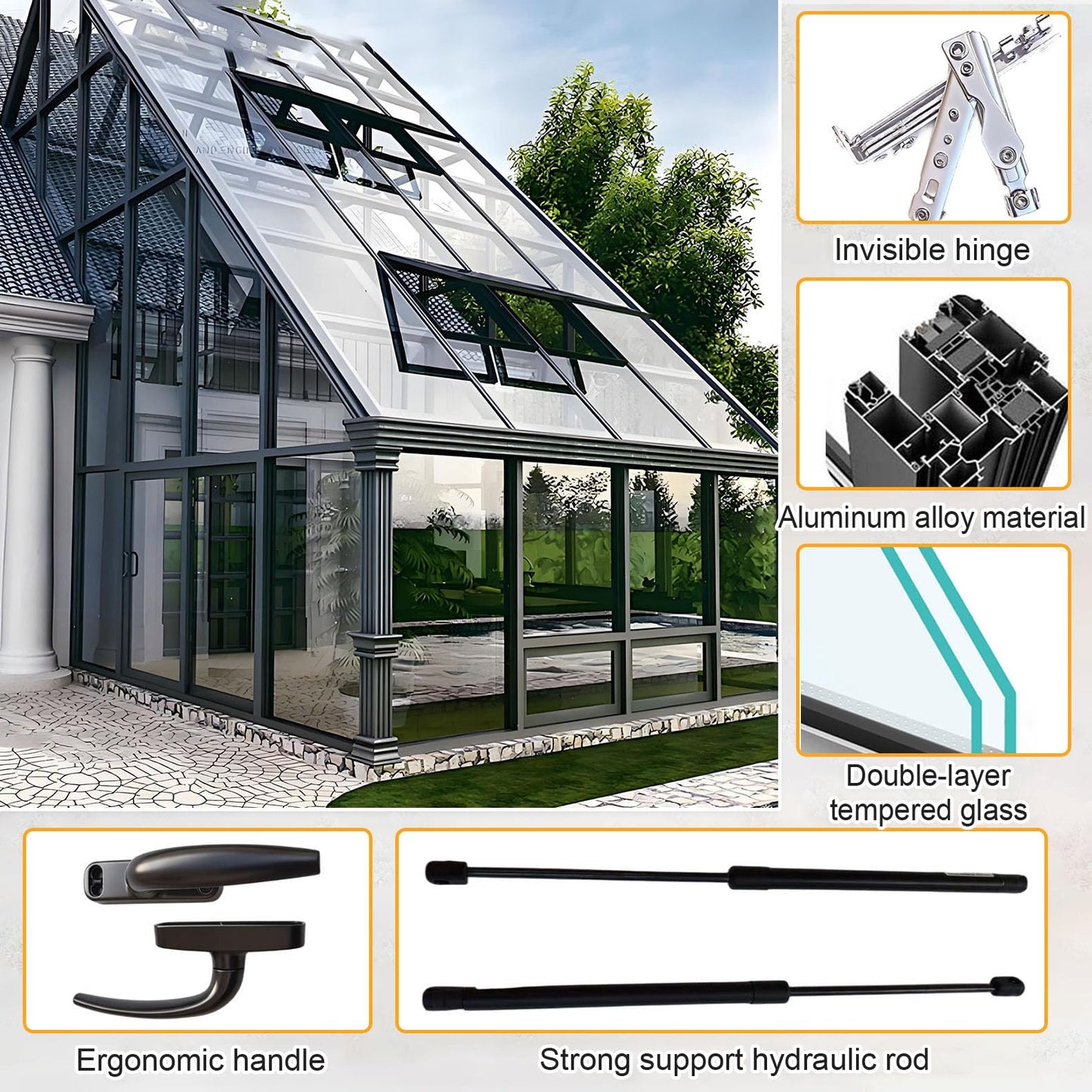 Skylight Roof Window for Home, Ventilated Roof Skylight for Flat Roof with Double Tempered Glass & Aluminum Alloy Frame, Skylights for Attic, Kitchen, Bathroom, Corridor, Bedroom, Sunroom (23.6in)