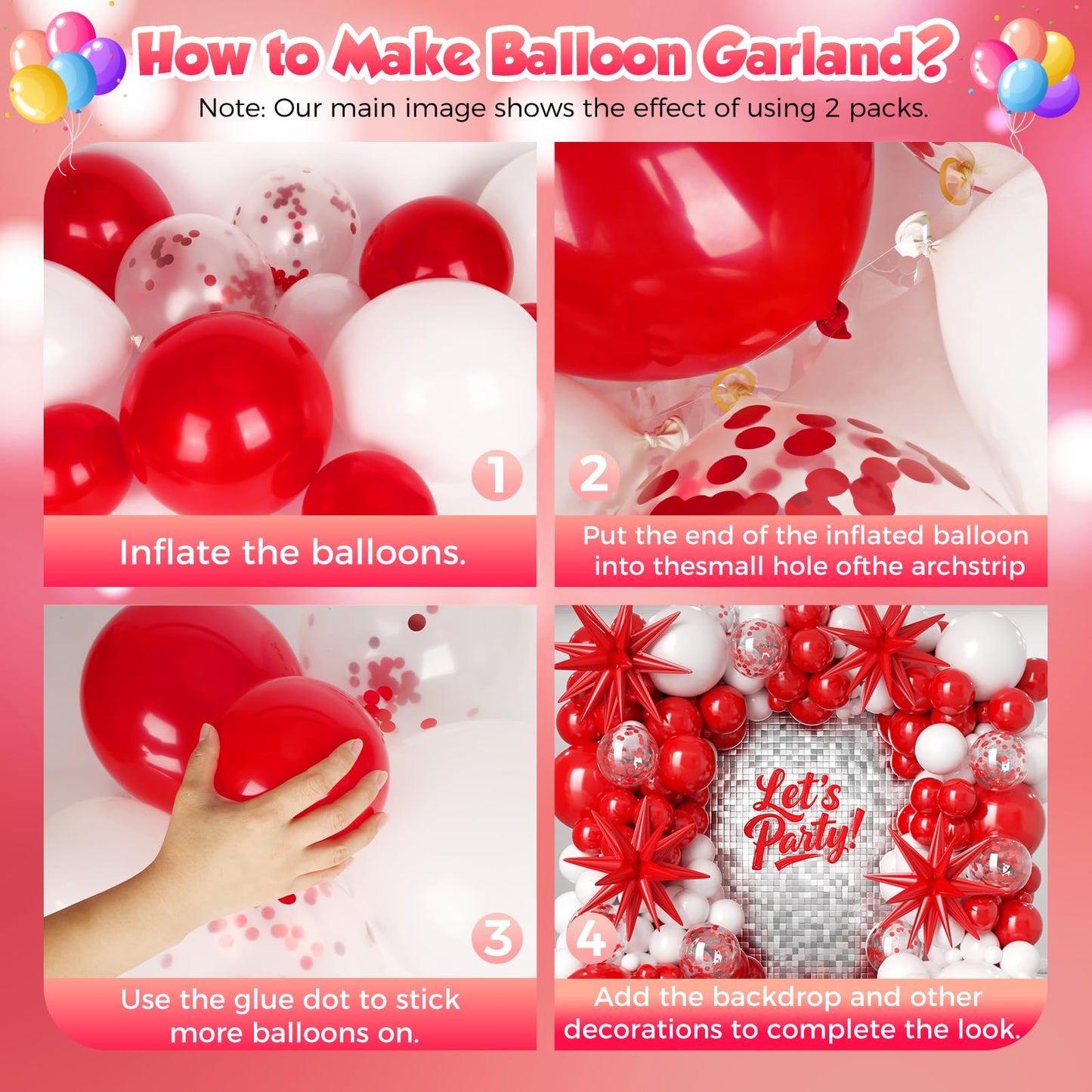 PTGOLUO Red and White Balloon Garland Arch kit 153pcs with Star - 22 18 12 10 5in Different Size Red White Confetti Latex Balloons for Christmas Wedding Valentine's Day Birthday Party Decorations