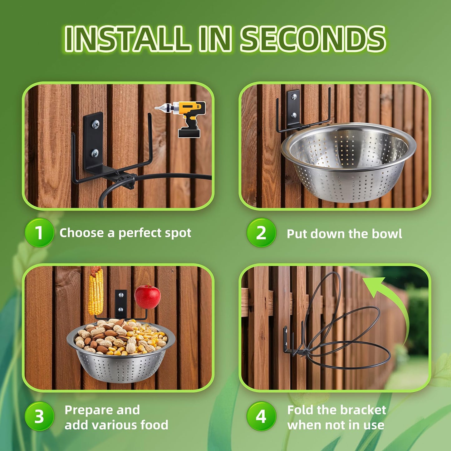 TKMSV 2 Pack Squirrel Feeders Tree/Fence Mounted, 8.5" Removable Colander Bowls (1.4L Each), 2 Corn Cob Spikes for Various Food, Perfect Metal Squirrel Feeders for Outside, Easy to Clean/Refill