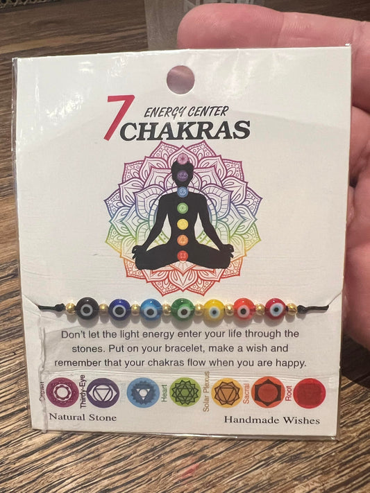 BABY SHOWER CHOCOLATE 7 Chakra Bracelet with Evil Eye Beads – Handmade Natural Stone Energy Bracelet for Protection, Balance & Positivity – Adjustable Unisex Jewelry Gift