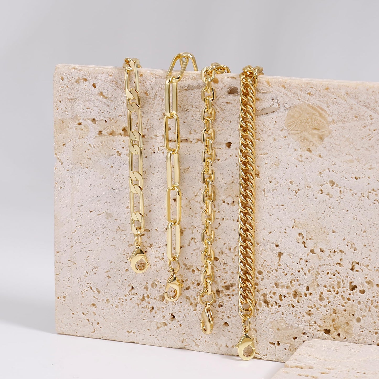 CONRAN KREMIX Gold Filled Bracelets For Women Dainty 14K Real Gold Plated Chunky Chain Layered Paperclip Rope Chain Stake Stackable Bracelet Set Fashion Trendy Gold Jewelry For Women