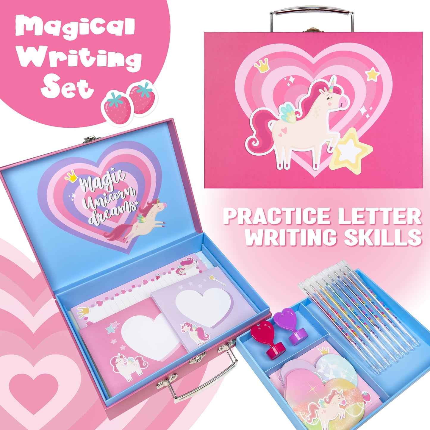 98Pcs Unicorn Stationary Set - Gifts for 6,7,8,9,10 Year Old Girl, Girls Stationery Set for Kids, Letter Writing Art Kit, Preteen Girls Craft Toys 8-10 Present - Birthday Gift for Girls