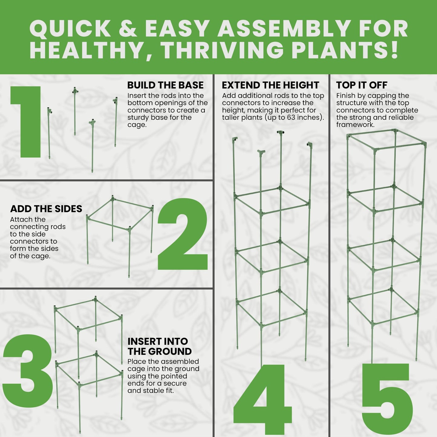 Tomato Cage Square - Large Trellis Stakes and Plant Support Structures for Vegetables and Climbing Plants - Tall Tomato Cages for Garden, Pots, Raised Garden Bed Outdoor Supplies (1 Pack - Up to 58")