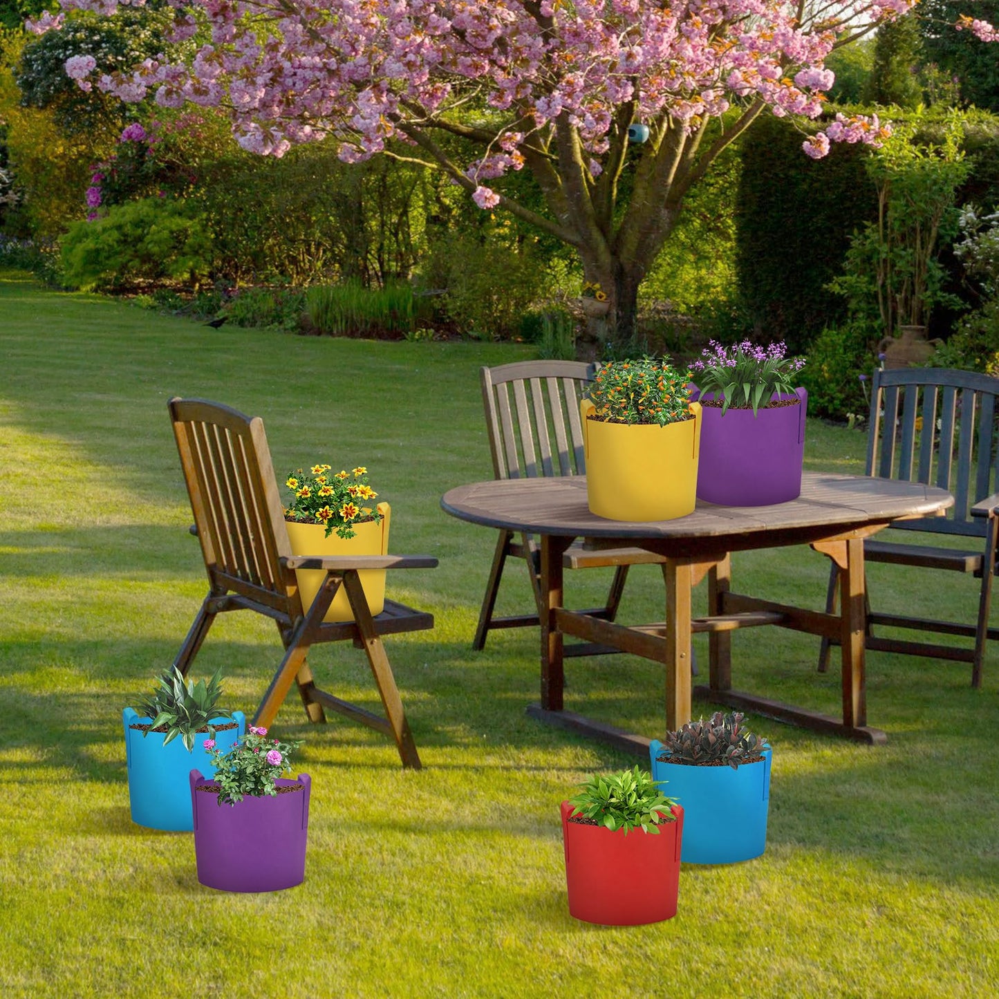 LITLANDSTAR 7-Pack 5 Gallon Colorful Grow Bags, Thickened Nonwoven Plant Fabric Pots with Handles, Heavy Duty Garden Planting Bag for Vegetable, Herbs & Flowers, Come with 4 Colors