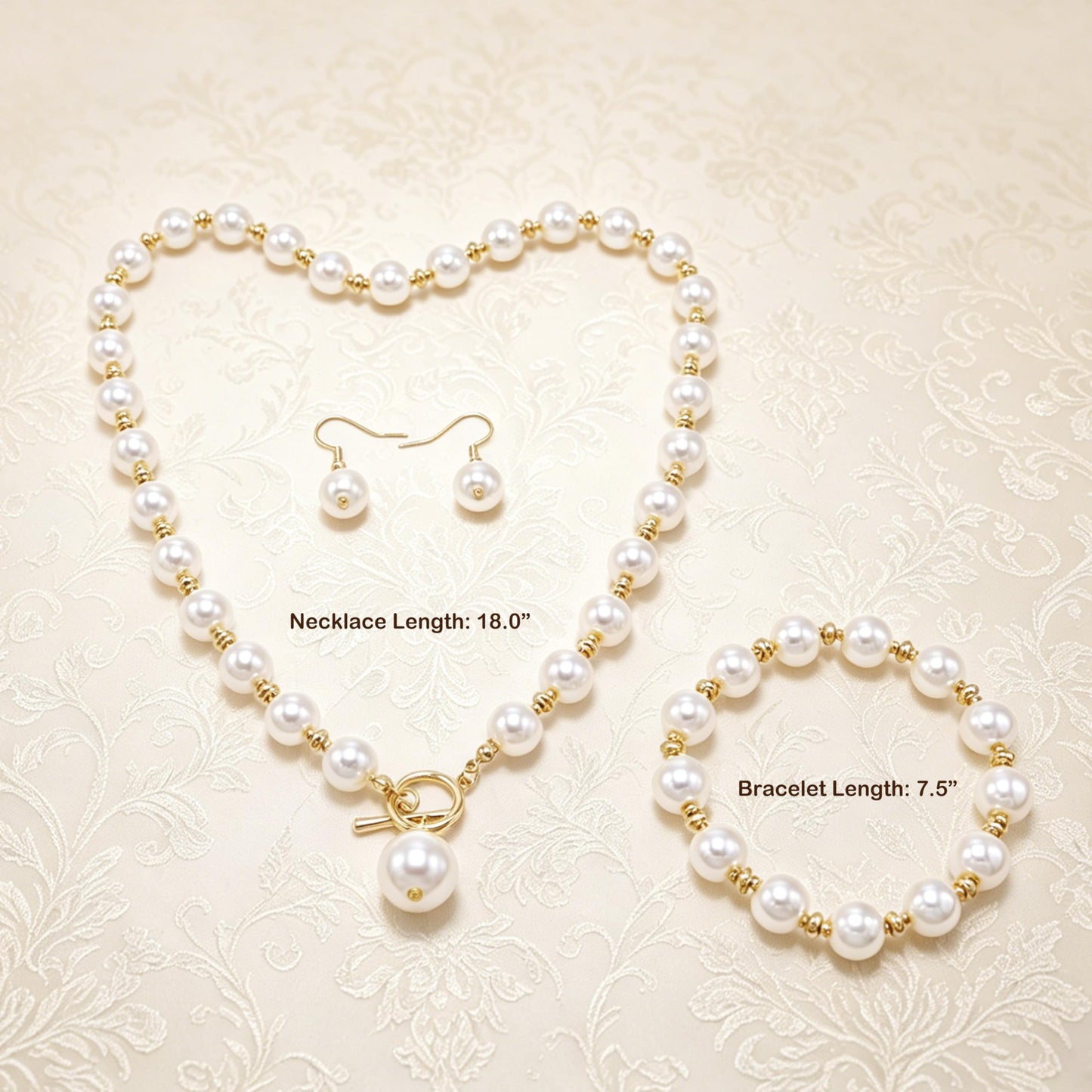 Cryshimmer Pearl Choker Necklace for Women Faux Pearl Bead Necklace Earring Bracelets Set Costume Jewelry (Cream White/Gold Plated)