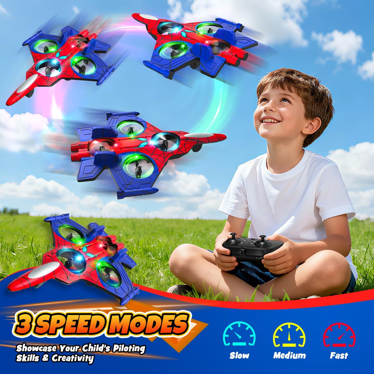 Foam Remote Control Airplanes for Kids Age 8 9 10 11 12 +, Spider Mini Drone for Kids, RC Airplane Fighter Jet with Light, 360°Flip Fighter Jet Toys, Stunt Roll, Airplane Toy Gifts for Boys Ages 8+