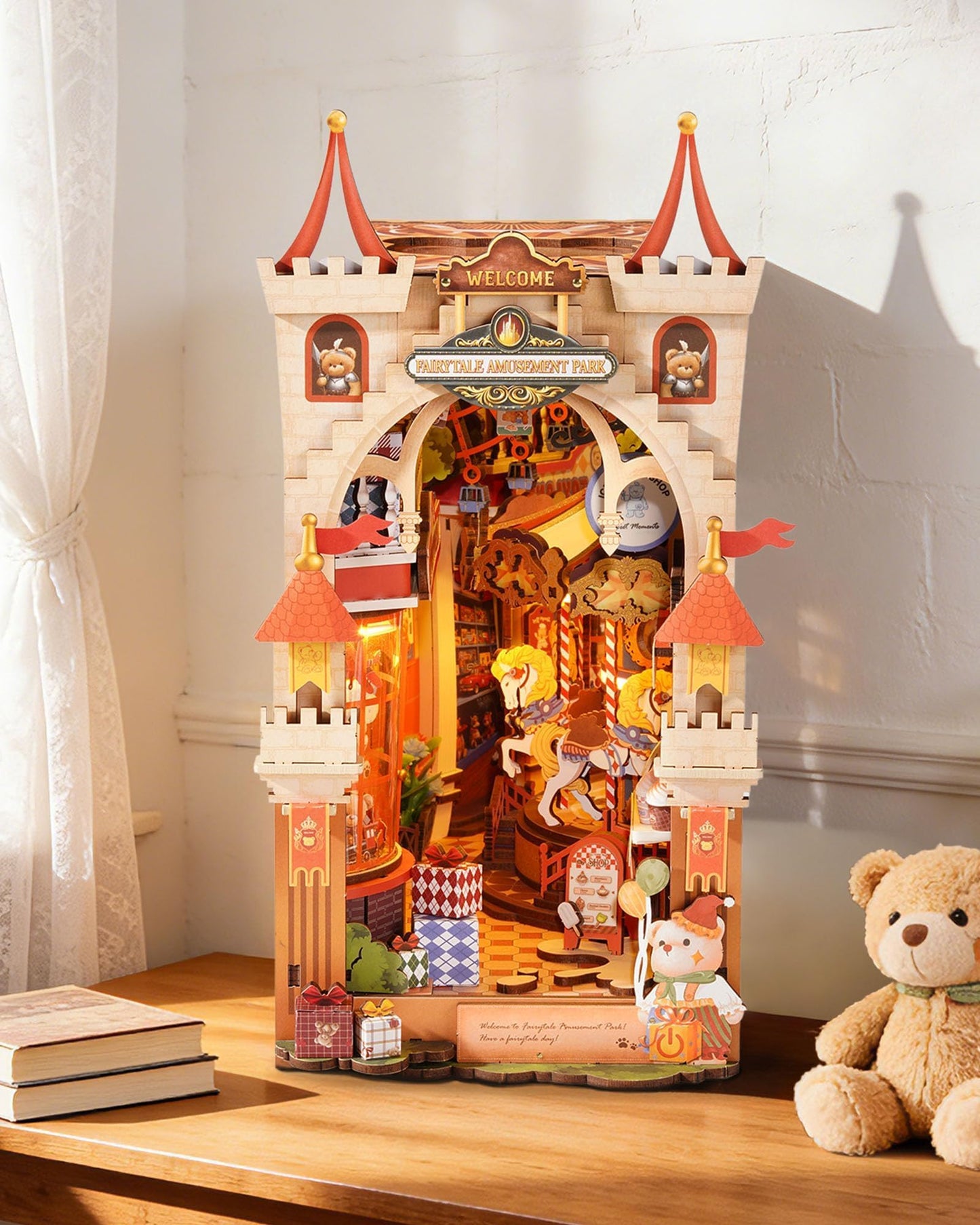 Rolife DIY Book Nook Kits for Adults- Fairytale Amusement Park- 3D Wooden Puzzle Booknook for Bookshelf Decor, Creative DIY Miniature Dollhouse Kits, Nook Tales Gifts for Adults, Teens & Book Lovers