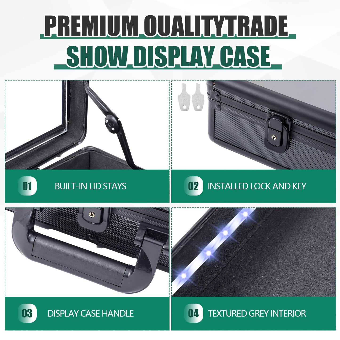 Memorywuu 36"x24" LED Trade Show Display Case Portable Aluminum Sports Card Table Top Display Case Frame Clear Acrylic Showcase Cabinet Box with Lock for Trading Cards Jewelry Collectibles (Black)