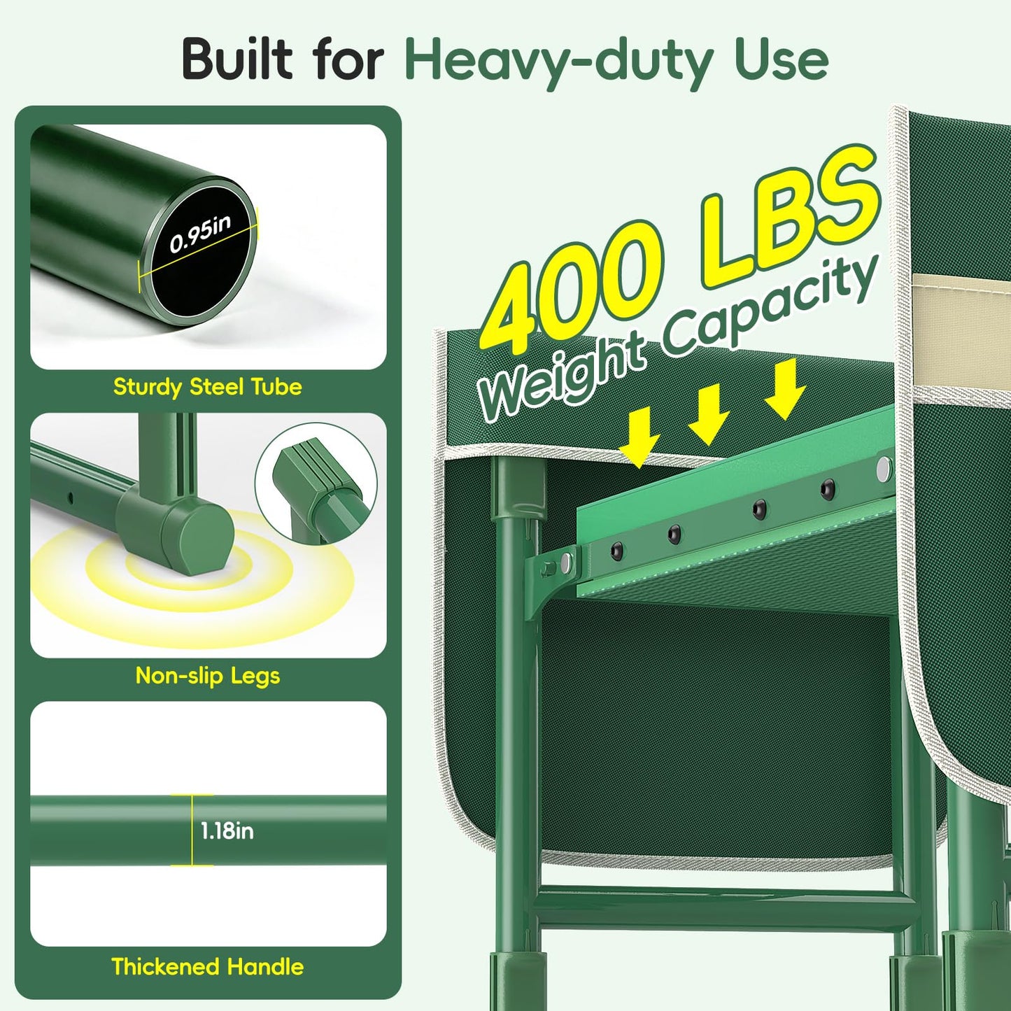 Housolution Garden Kneeler and Seat with Anti-Tipping Extendable Legs, Foldable and Portable Garden Stool with 2 Tool Bags, Thick Soft Kneeling Pad, Gardening Gifts for Women Men Seniors, Deep Green