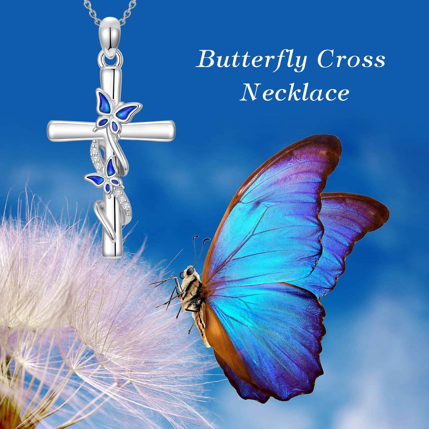 YYB Valentines Day Gifts for Women Cross Necklace 925 Sterling Silver Butterfly Necklace Pendant Butterfly Cross Pendant Gifts for Women