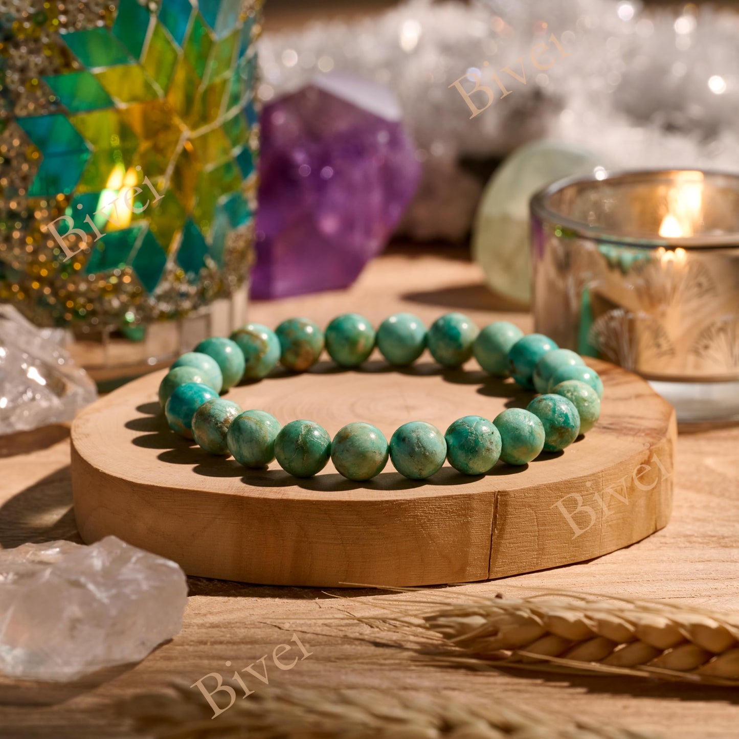 Green Turquoise - Balance - 8mm Beaded Bracelets for Women Handmade Semi Precious Natural Stone Stretch Elastic Jewelry Yoga Protection Gifts