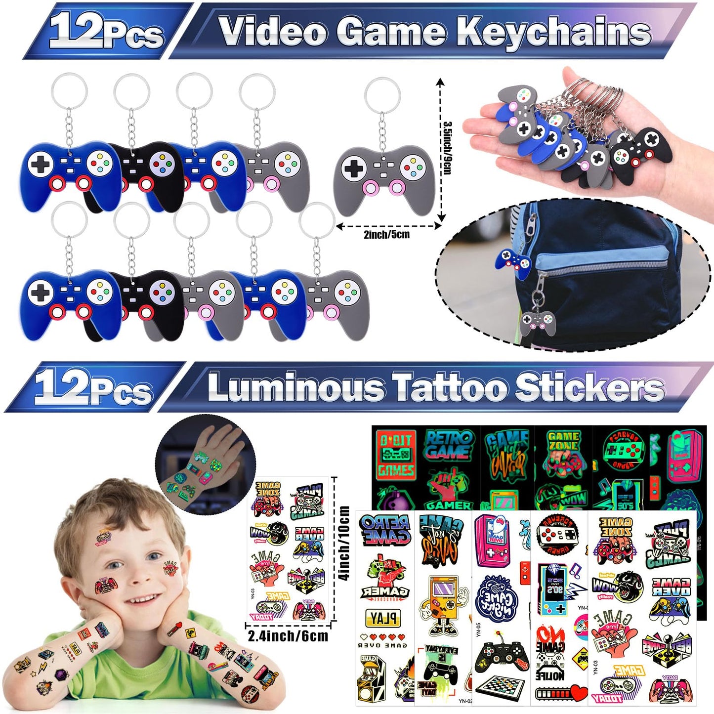 Mishopy 84Pcs Video Game Party Favors Birthday Supplies Kids Boys Invisible Ink Pen Notebook Silicone Bracelet Stamper Tattoo Sticker Gaming Toy Gift Bag Goodie Bag Stuffers Gamer Party Favors