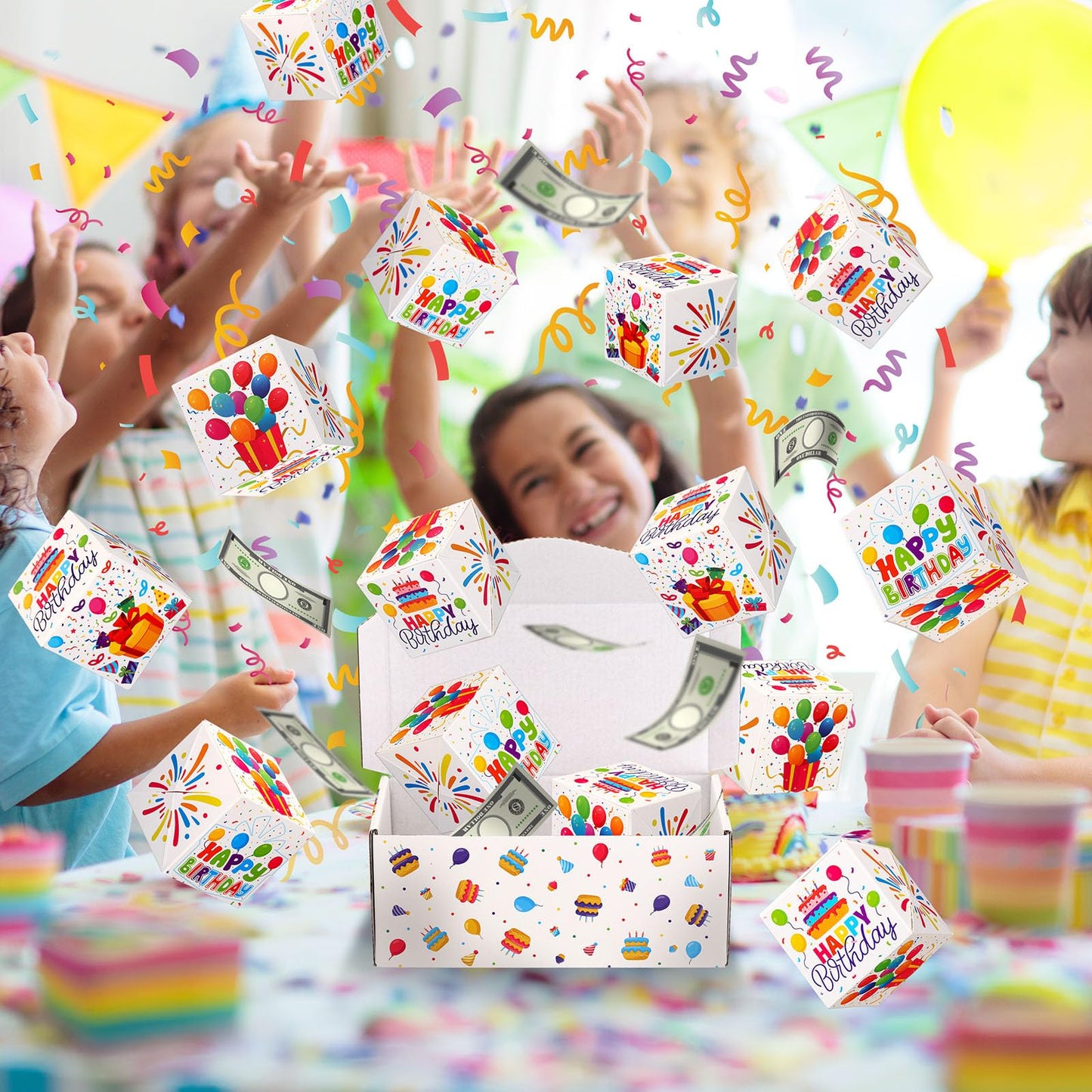 Tenceur 14 Pcs Happy Birthday Exploding Gift Box Set 12 Bounces Boy or Girl Folding Bouncing Gift Box Funny Pop out Money Cash Explosion Gift Box for Women Men Kids Birthday Party Gifts Favors