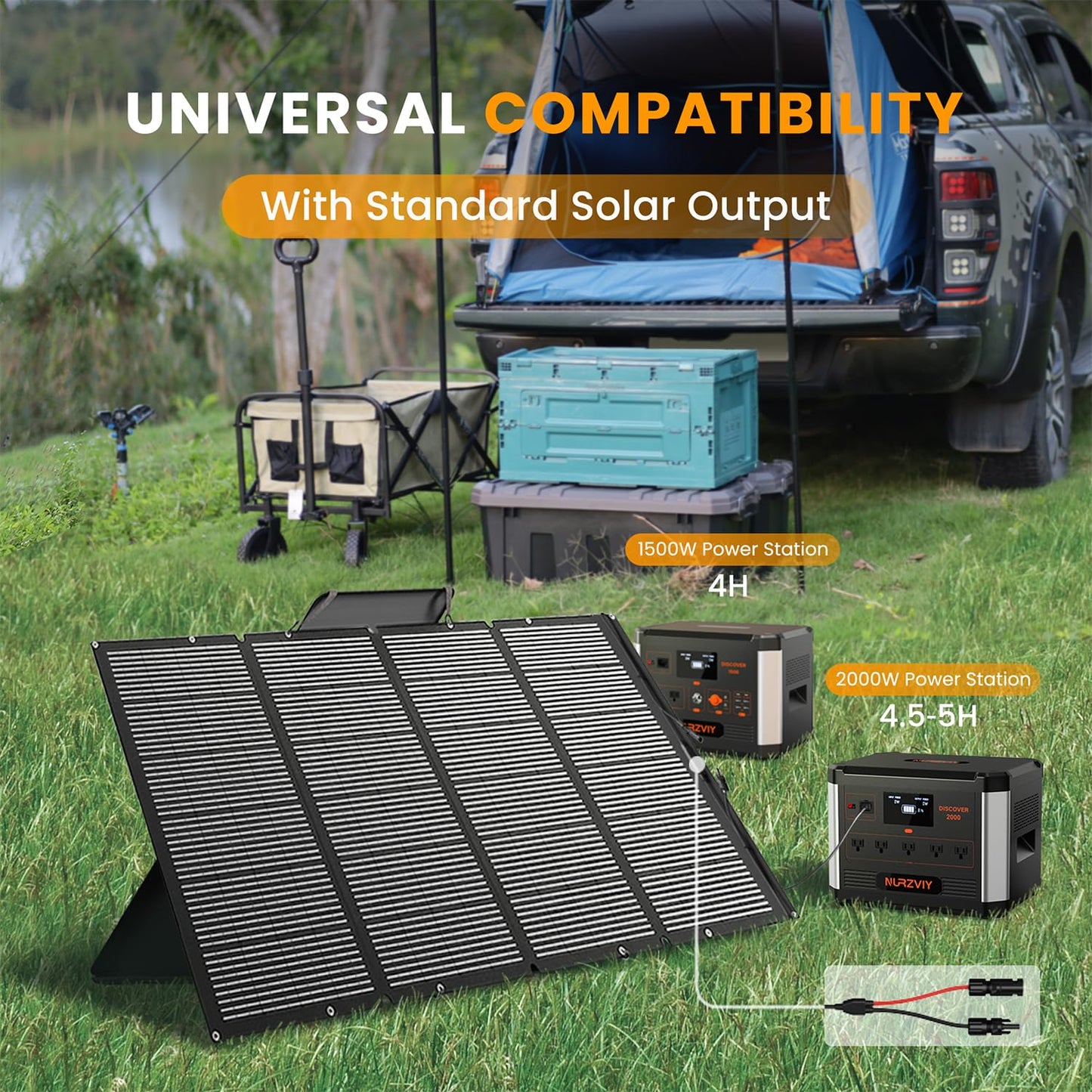 NURZVIY 400 Watts Foldable Solar Panel, Luggable & Durable, Portable 400W Solar Charger Complete with Adjustable Stand Case, 40V Waterproof for Off-Grid Camping RV/Campervan Solar Generator