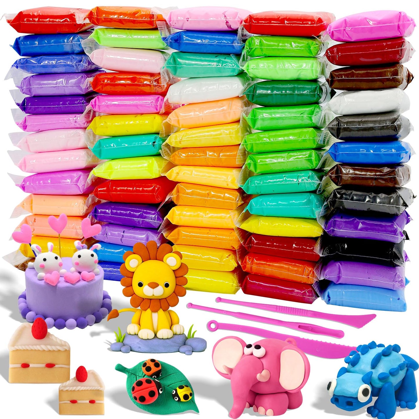 MuseLuxe Air Dry Clay - 64 Pack Modeling Clay Kit with 3 Sculpting Tools,Safe & Non-Toxic,DIY Magic Toys Gifts for Boys,Girls,Kids - 32 Colors