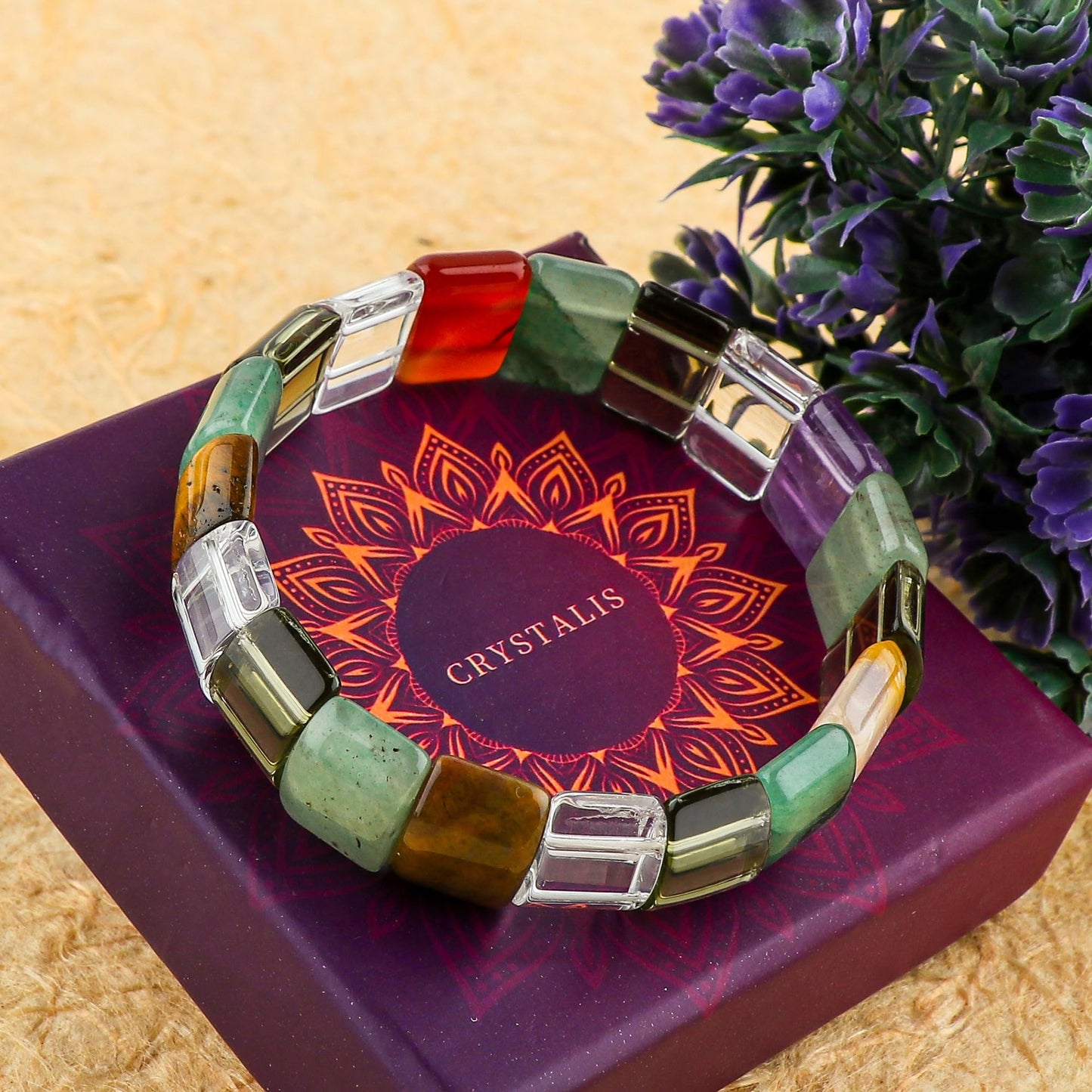 CRYSTALIS 7-Chakras Gemstone Elastic Stretch Stones Bracelet, Natural Crystals, Chakra Healing Jewelry, Men & Women, Adjustable Bracelet, Gift Giving Bracelet, 7.25 to 7.50 inch
