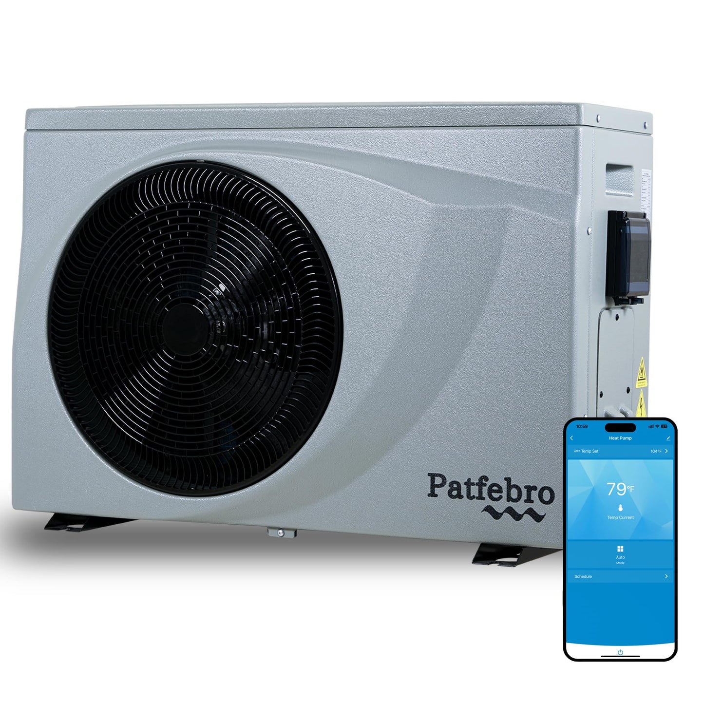 Patfebro 35,000 BTU Swimming Pool Heat Pump - Full DC Inverter Pool Heater for Above and In Ground Pools and Spas - Dual Heating and Cooling - APP Control - 220-240V