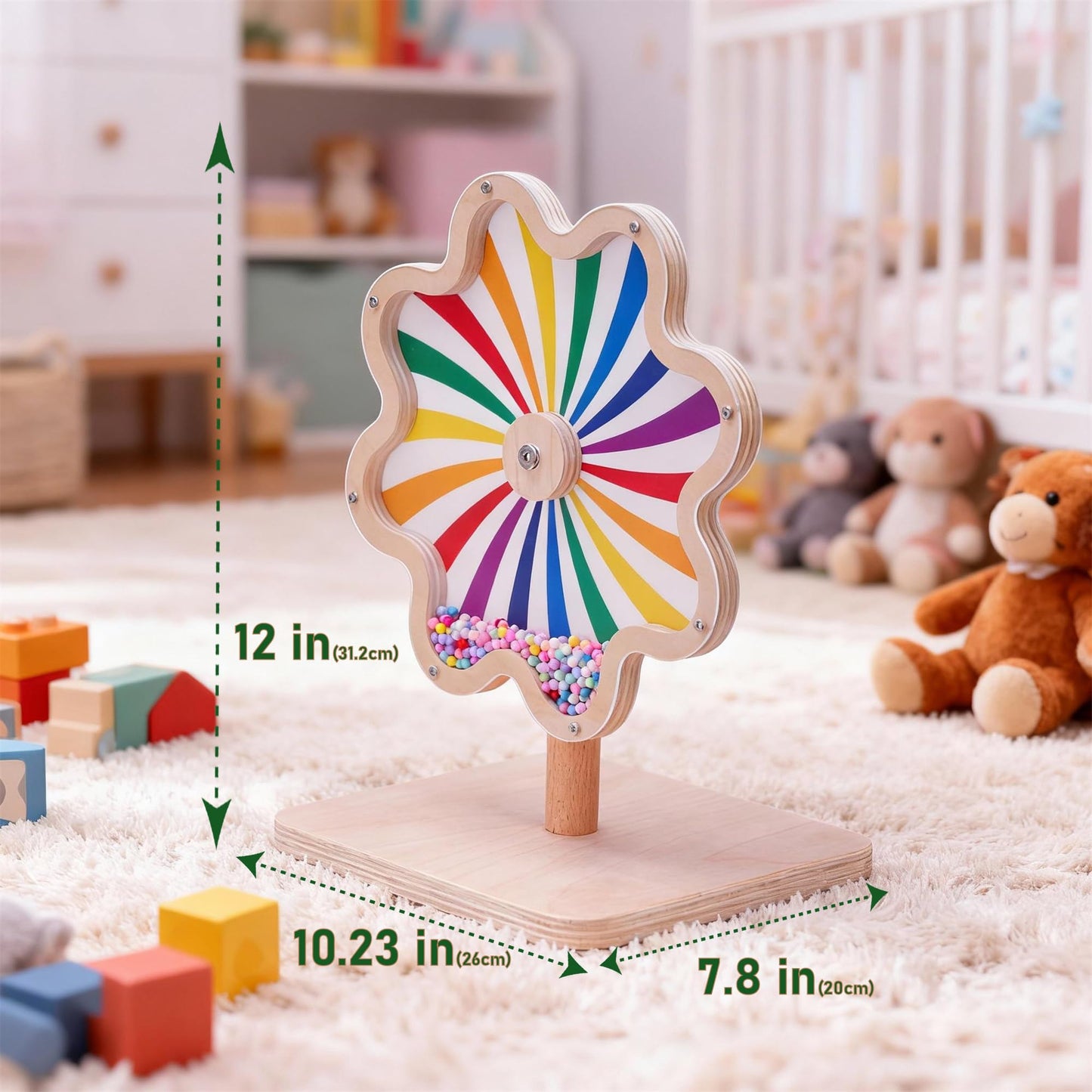 Aiwanture Spinning Activity Drum Toy with Sound, Montessori Wooden Sensory Toy for Babies, Perfect Birthday & Party Gift for 6-18 Months+