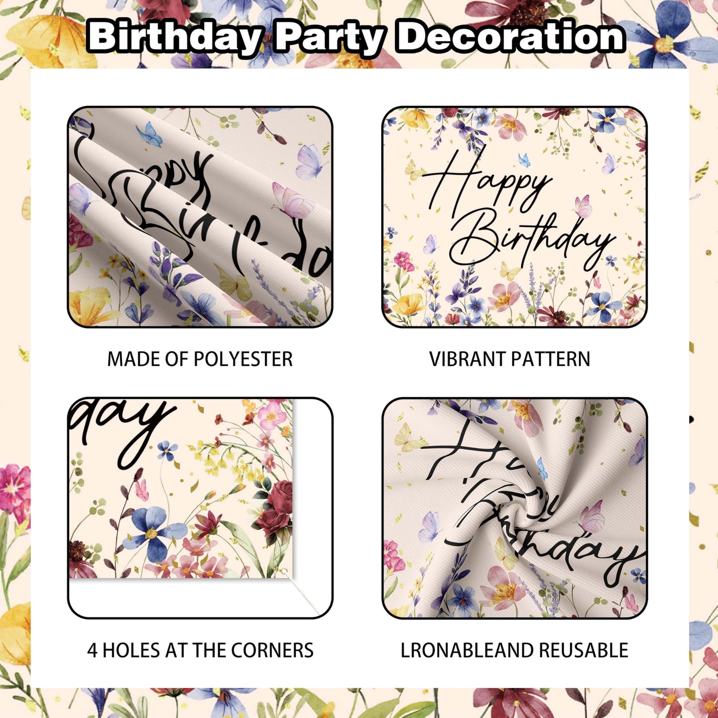 Wildflower Birthday Decorations for Women Girls, Sage Green Dusty Pink Balloon Arch Garland Kit with Floral Happy Birthday Backdrop, 12 Cupcake Toppers, Boho Spring Garden Party Supplies