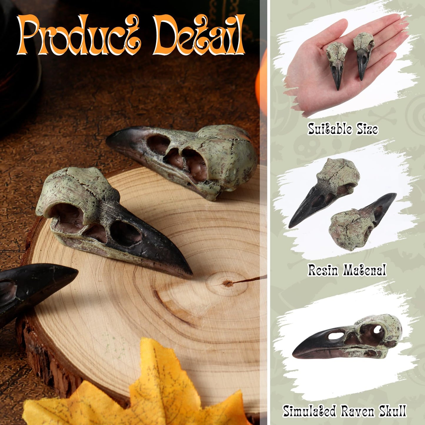 Geetery Goth Raven Skull Figurine Gothic Home Decor Obsidian Crow Hanging Sculpture Resin Animal Skull Statue Halloween Occult Ornament for Faux Bird Bone Jewelry Necklace Decor Gift(4 Pcs,2.36 Inch)