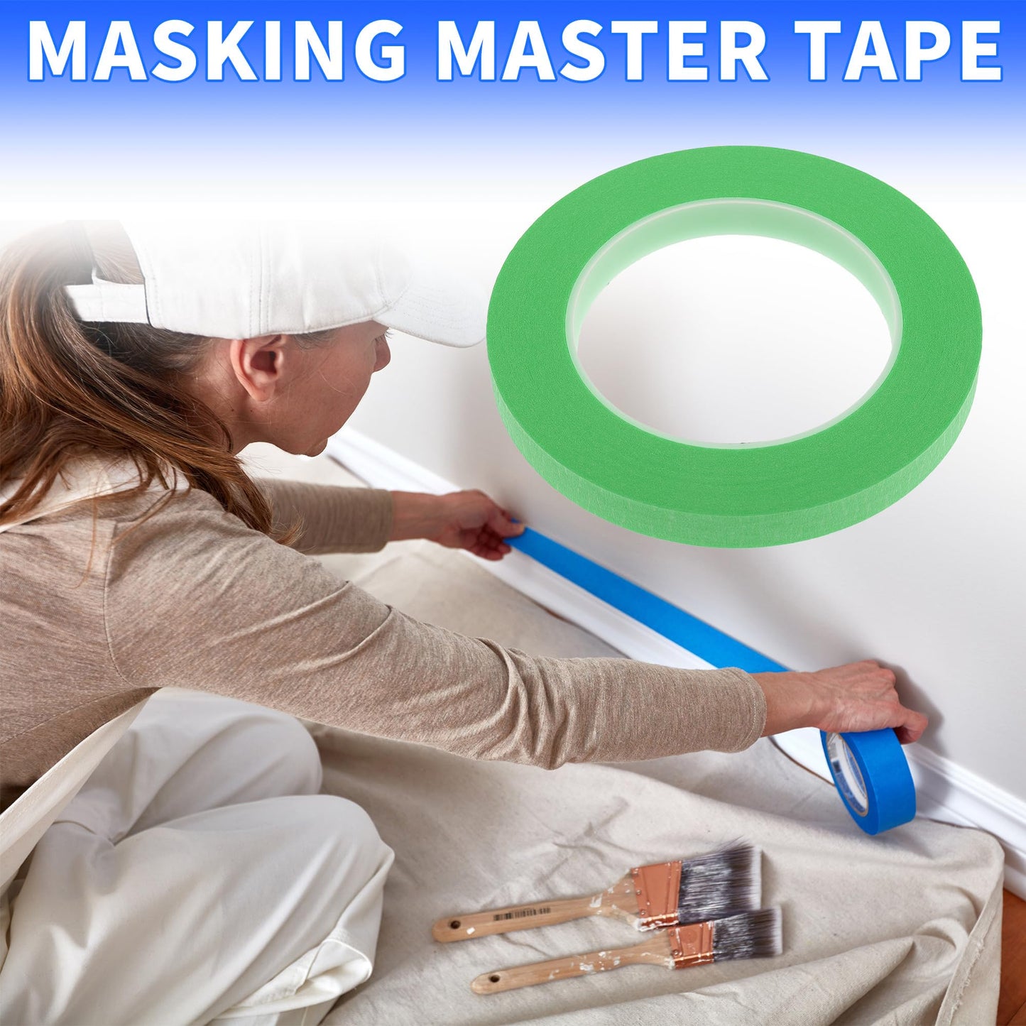 Edinstry 2pcs 0.5 Inch x 52.5 Yards Masking Tape, Easy Removal Painters Tape for Painting, Labeling & DIY Crafting, Crepe Paper, Medium Tack, Residue-Free, Green Decorative Tape