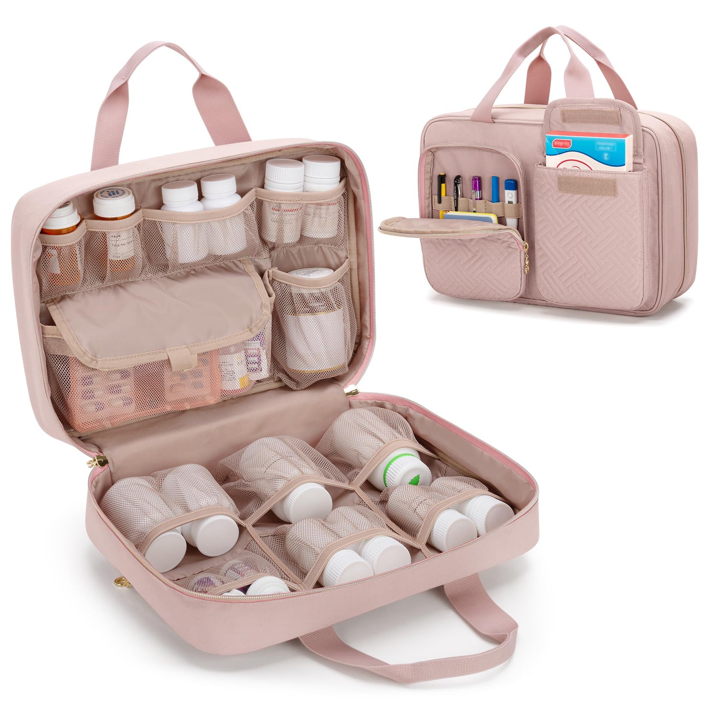 Damero Medicine Organizer, Pill Bottles Storage Travel Bag for Prescription Medication, Medical Supplies - Misty Rose