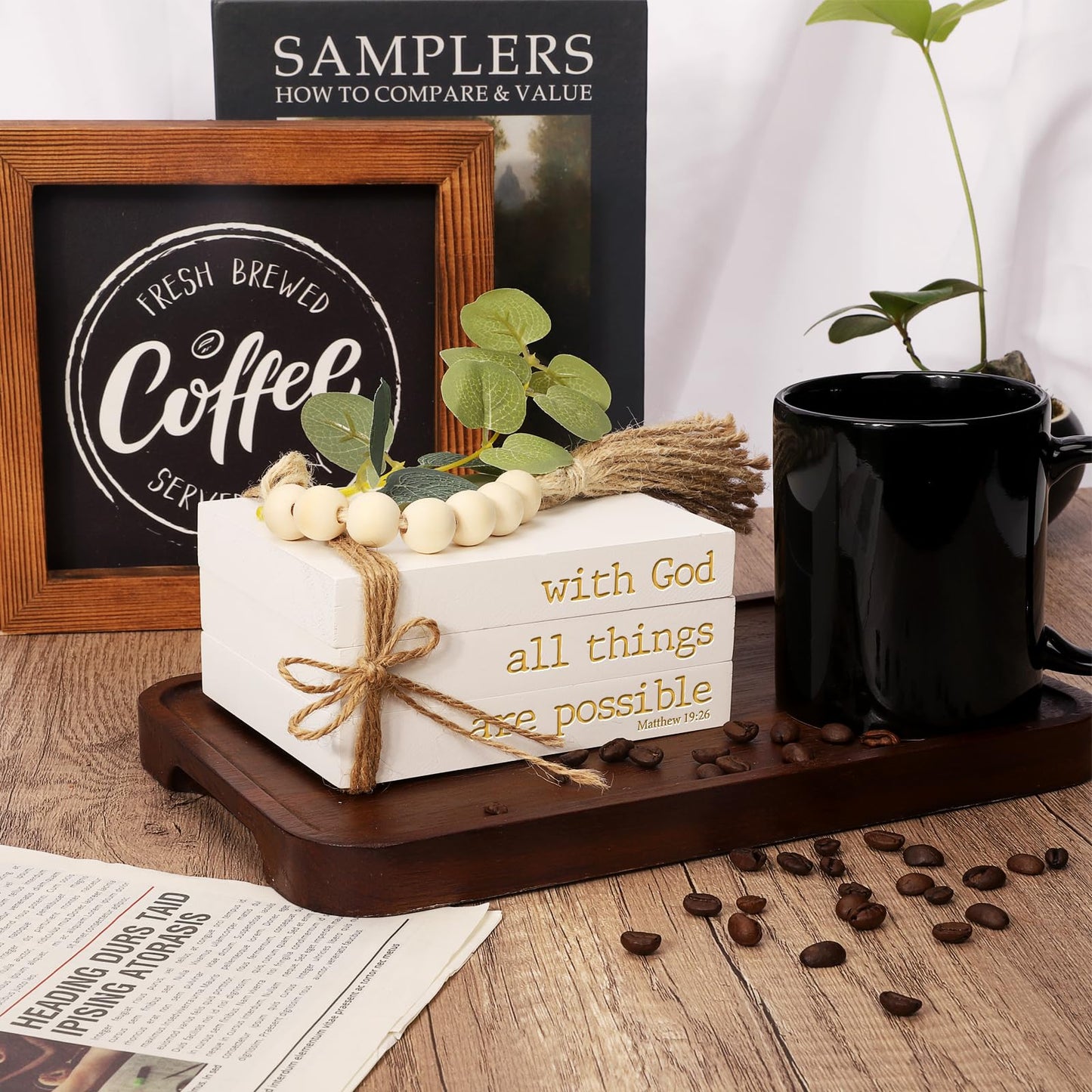 Mini Decorative Coffee Table Books - Set of 3 Faux Books for Decoration, Living Room, Entryway, Bookshelf, Inspirational Christian Gifts