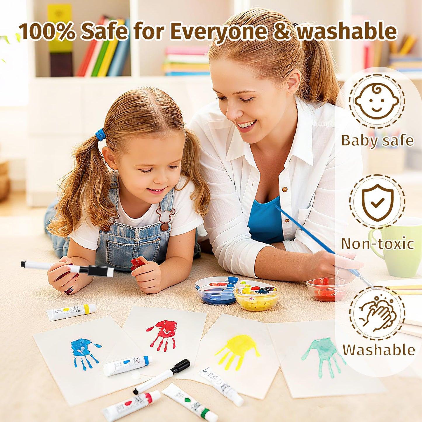 Emfogo 360 Rotating Family Handprint Kit, DIY Craft Keepsake Wooden Frame, Baby Footprint Kit, 5 Paint Colors Included, Non-Toxic Paints&Transparent Sheets, Gifts for Handprint Family Keepsake（Brown