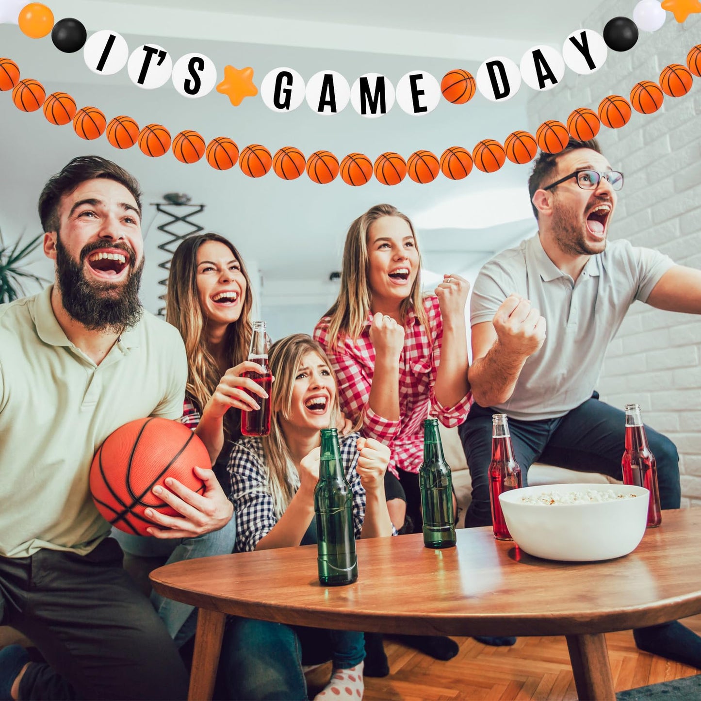 Simgoing 98 Pcs Basketball Birthday Banner Jumbo DIY Friendship Bracelet Birthday Banner Kit Customizable Party Giant Garland Decoration for Basketball Sports Theme Party Decorations