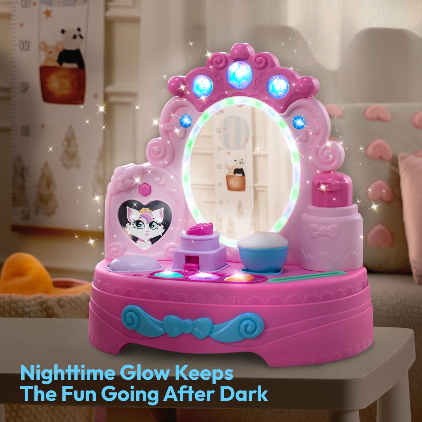 lalalark Toddler Vanity & Baby Vanity Mirror Toy, Interactive Pretend Vanity Set with 40+ Sounds and Music, Learn Musical Mirror Toy, Birthday Gift for 6 Months+ 1 2 3 Year Old Kids Girls
