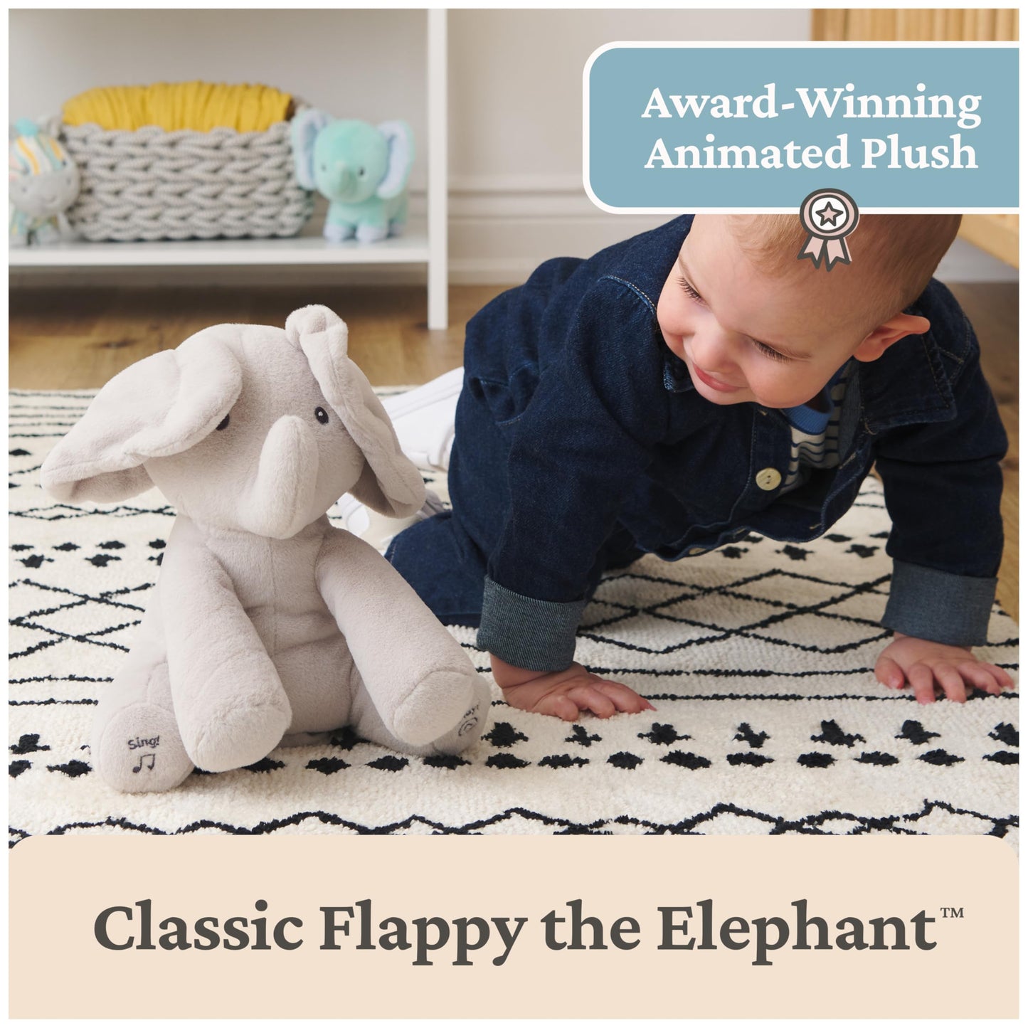 GUND Baby Peek-a-Boo Flappy Elephant Plush, Elephant Stuffed Animal, Baby Toy for Ages 0 and Up, Gray, 7" (Batteries Not Required)