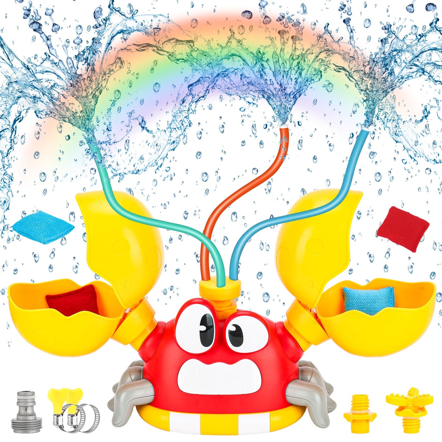 Water Sprinkler for Kids, Summer Outside Water Toys Attached to Garden Hose with 3 Spray Patterns & 4 Bean Bags for Toss Game, Kids Sprinklers for Yard Lawn Pool Games for Age 4-12 Yr Old Boys Girls