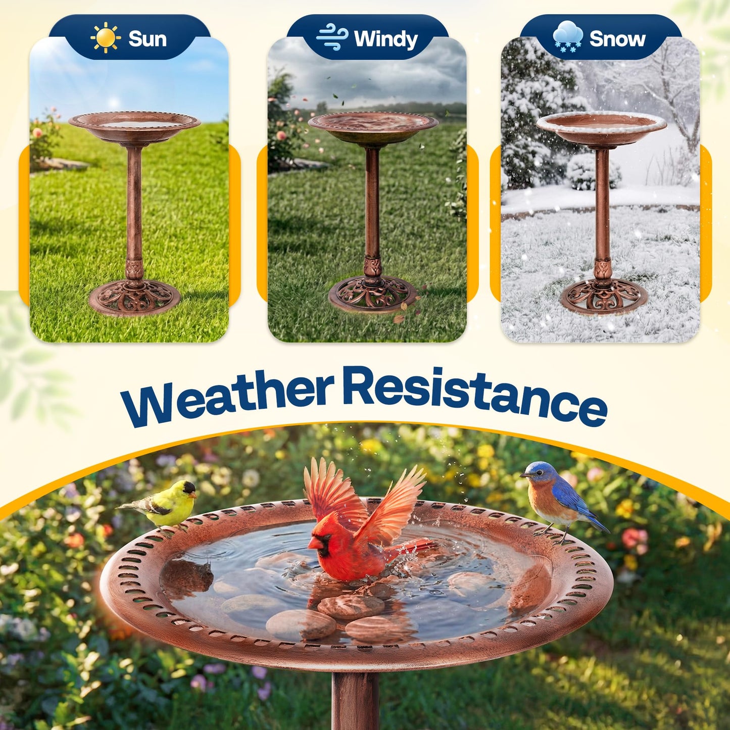 VIVOHOME Bird Bath for Outside, Polyresin Pedestal Bird Baths for Outdoor, Garden, 28 Inch Height Weather-Resistant Birdbaths with 20" Bowl, Antique Bronze