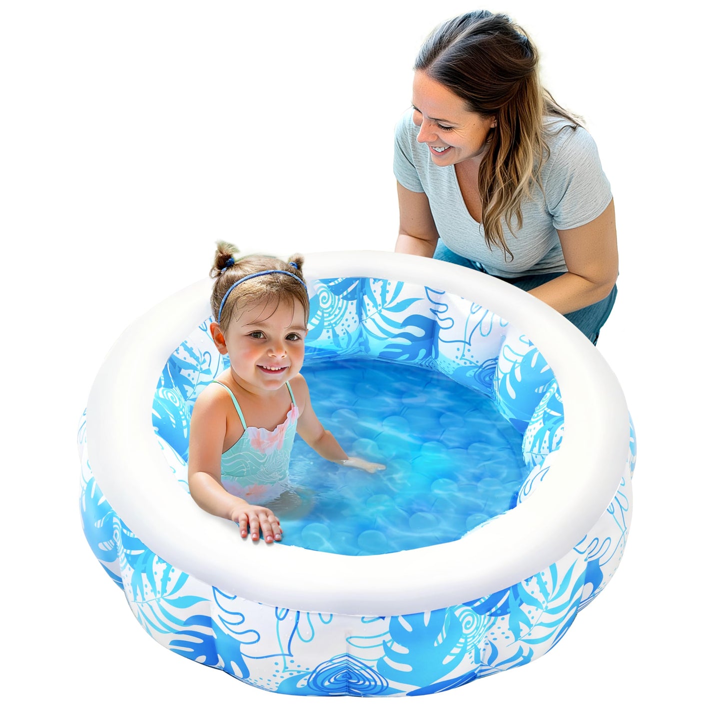 SLOOSH Inflatable Kiddie Pool for Kids, 36"x11" Swimming Pool with Soft Pad Floor for Kid & Toddler, Round Blow Up Baby Ball Play Pit Pools for Swim Party, Portable Indoor & Outdoor Water Toys (Blue)