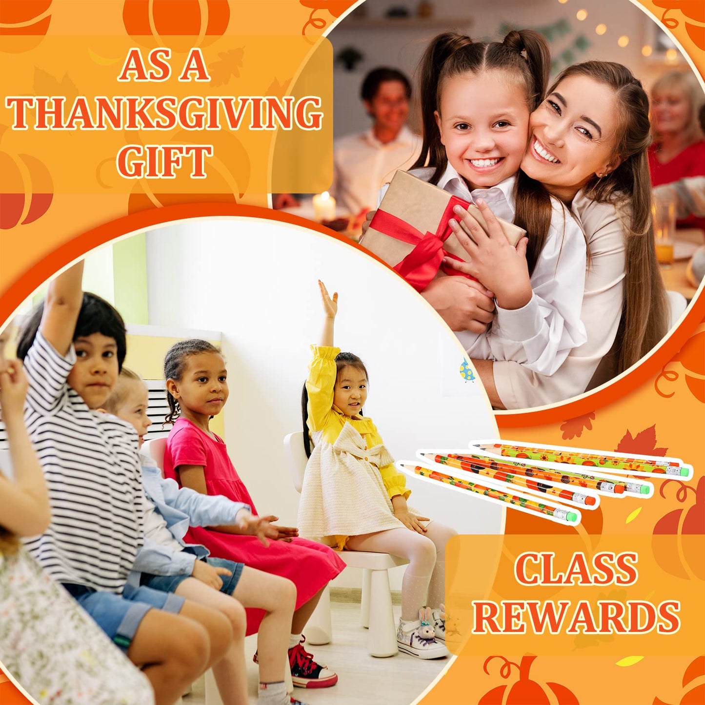 Crtiin 50 Pcs Fall Pencil Thanksgiving Assortment Wood Pencils Autumn Cylinder Funny Pencils Maple Leaf Turkey Pumpkin Decorative Pens for Kids School Supplies Autumn Party Gift, 10 Styles
