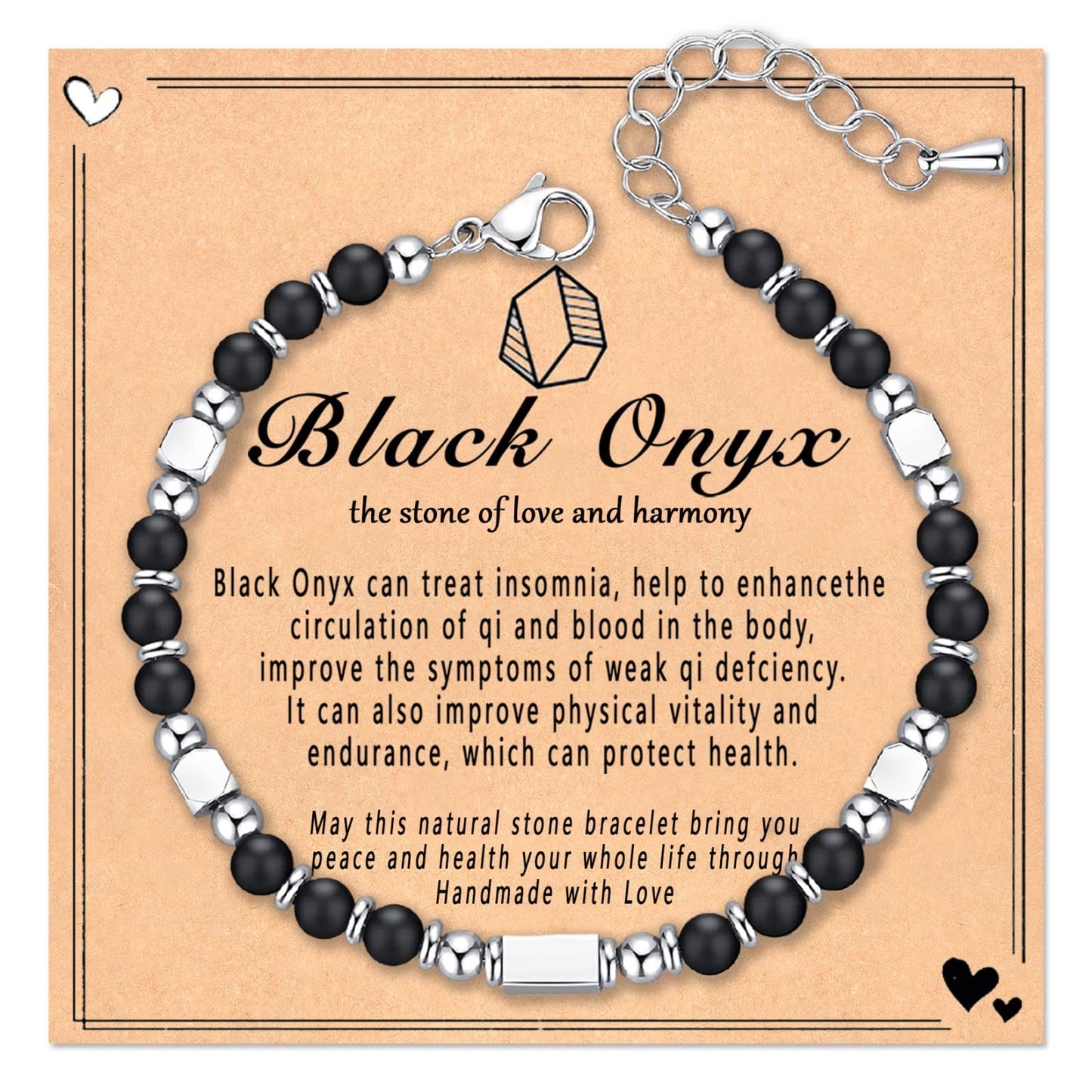 Wisedawn Black Onyx Beaded Bracelet for Women, Easter Basket Stuffers Essentials for Teens Girl Kid, Easter Gift for Women, Cystals Healing Stone Silver Tennis Friendship Beaded Bracelet