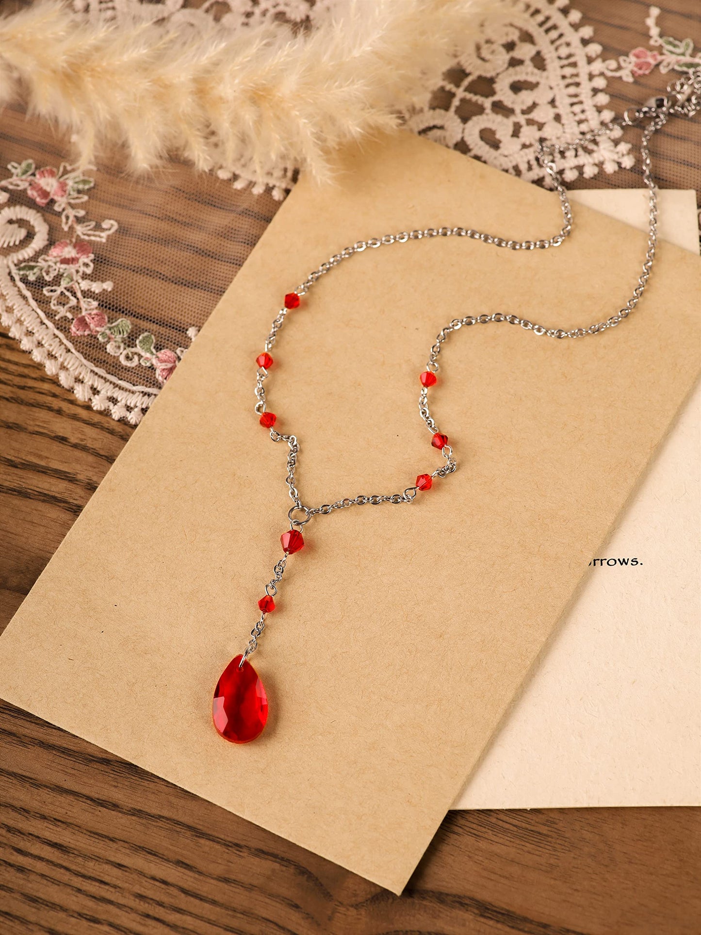 Sacina Gothic Red Dainty Teardrop Y Necklace, Gothic Emo Grunge Necklace, Goth Jewelry, Christmas Jewelry Gift for Women
