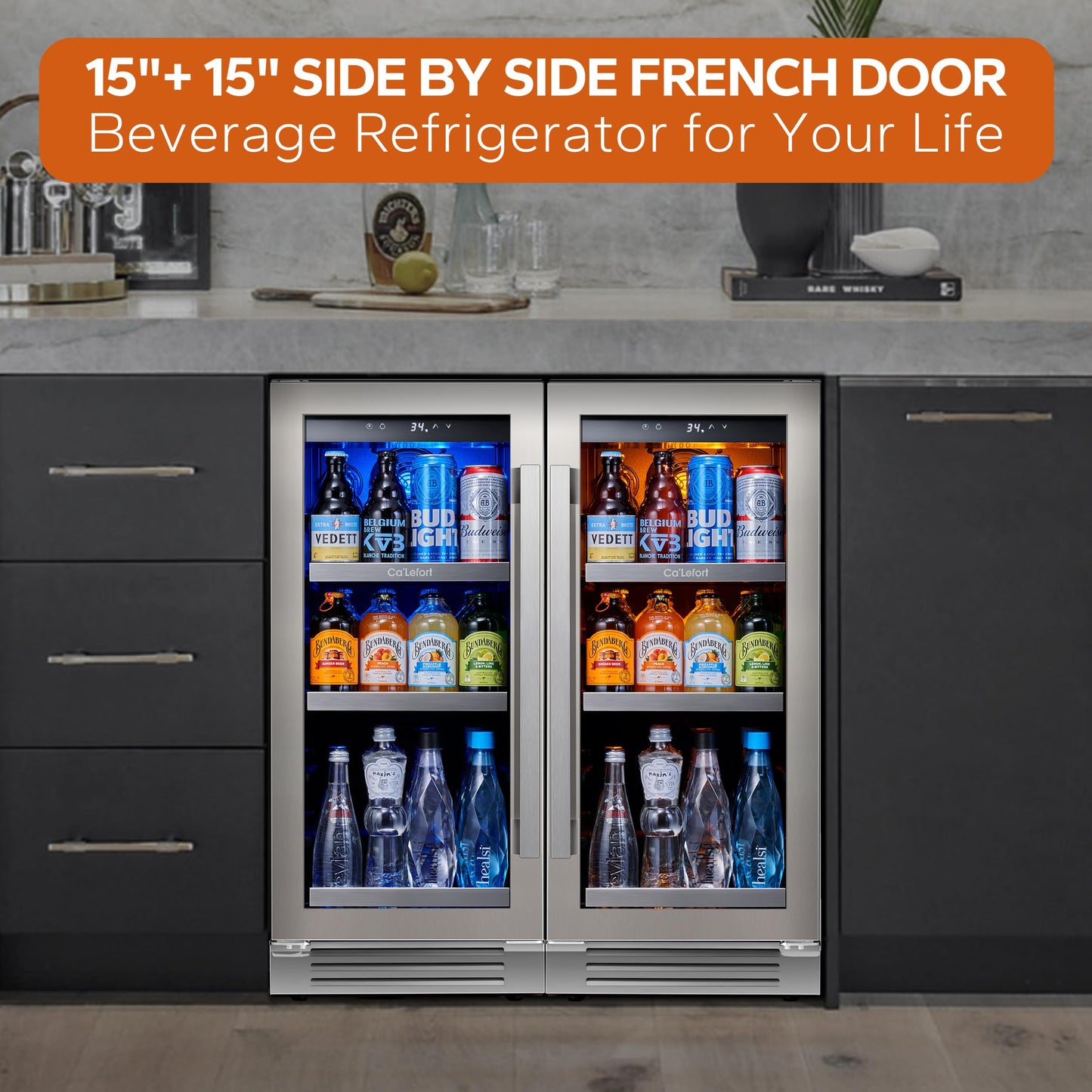 Ca'Lefort Beverage Refrigerator Cooler - 30 Inch 34-54°F Beverage Fridge Glass Door, Drink Fridge Glass Door 3 LED Beverage Cooler Built-in or Freestanding, Perfect for Home/Kitchen(6.0 Cu.ft)
