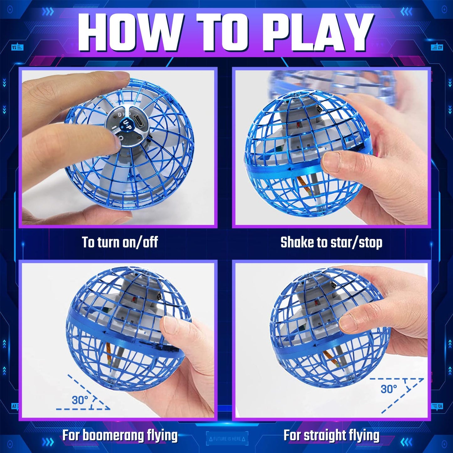 Sosuy 2026 Flying Orb Ball for Kids, Magical Hover Cosmic Boomerang Space Floating Mini Hand Rotating Drone Stocking Stuffer Xmas Toys for Boys Girls Teen Age 6 7 8 9 10+ Blue