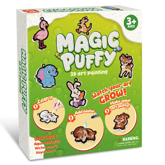 3D Art Kit Aqua Magic Puffs Animals, 15 Mess-Free Paint by Number Craft for Kids, DIY Coloring Kits,Christmas&Travel Gifts & Stocking Stuffer for Girls and Boys, Art Projects with Puff Markers