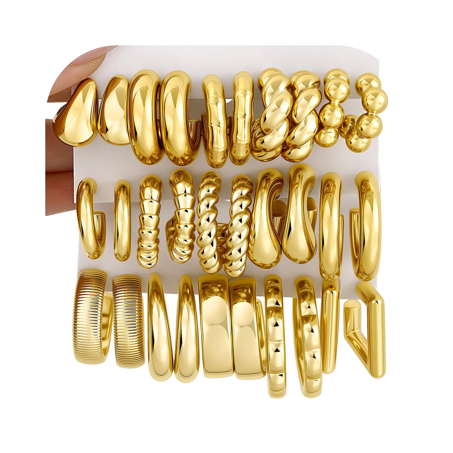 36 Pairs Gold Hoop Earrings Set for Women Multipack, Hypoallergenic Chunky Chain Twisted Hoop Earrings Pack, Fashion Dangle Earrings Jewelry for Gift (C-15Pairs Gold)