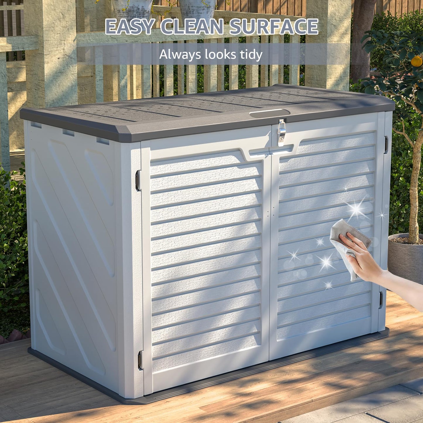 Storage Shed with Floor Included, Waterproof Resin Shed Cabinet, Outdoor Storage Cabinet for Backyard Garden, Plastic Tool Organizer, One-Tier Interior Storage Without Divider Panels, Outside Sheds