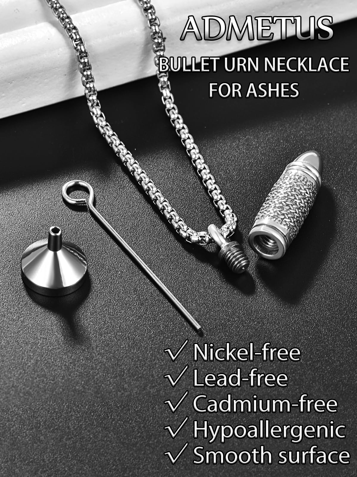 Bullet Urn Necklaces for Ashes Sterling Silver Bullet Necklace for Men Keepsake Pendant Cremation Jewelry for Ashes of Loved Ones Memorial Gifts